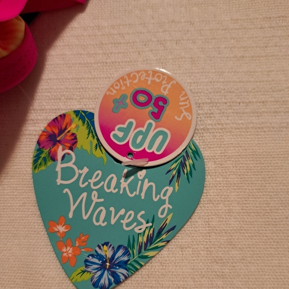 Breaking Waves girls size 12 bright floral print with pink ruffle bikini, NWT - Picture 5 of 7